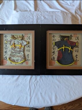 Framed Chinese Cheongsam Textile Art Wall Set in Black and Cream